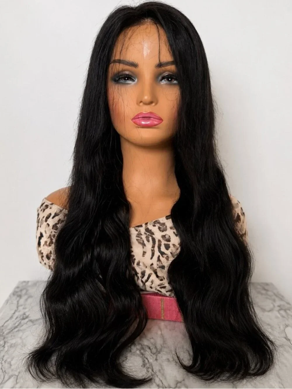 Human Hair Blend Lace Front Wig Long Wavy Black Part Heat Resistant
